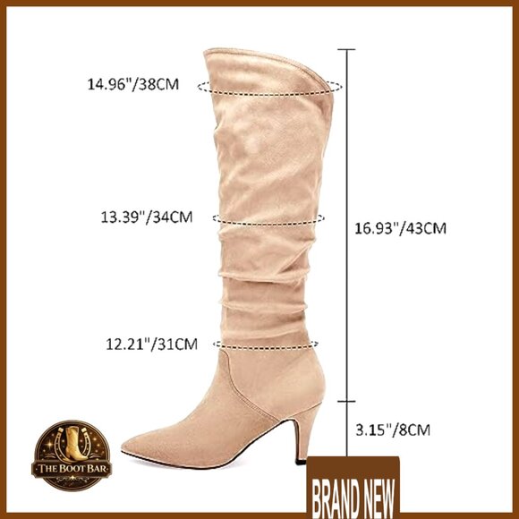 Knee High Slouchy Boots Wide Calf Kitten Heel Pointed Toe Pull On Winter - Picture 4 of 7